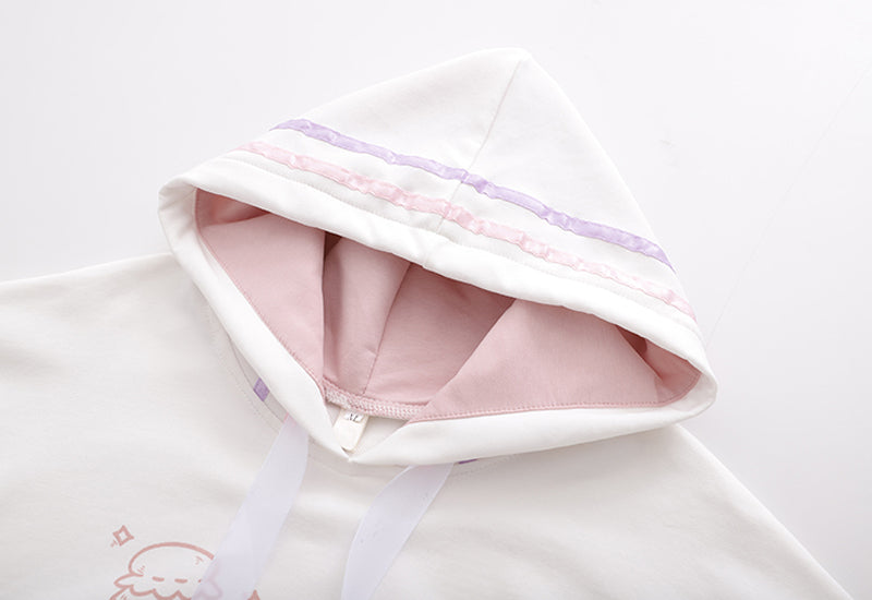 Cute Milk Juice Cartoon Hoodie Women’s Kawaii Color Block Cotton Pullover Sweatshirt Patchwork Sleeve
